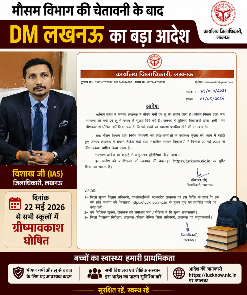 मौसम विभाग की चेतावनी के बाद शिक्षण संस्थानों को लेकर DM लखनऊ का बड़ा आदेश