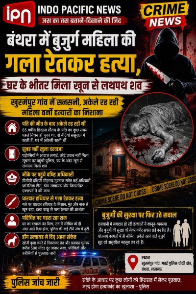 बंथरा में बुजुर्ग महिला की गला रेतकर हत्या, घर के भीतर मिला खून से लथपथ शव